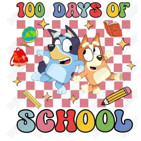 100 Days of School Bluey DTF Iron on Transfer 100 Days of School Bluey DTF Iron on Transfer