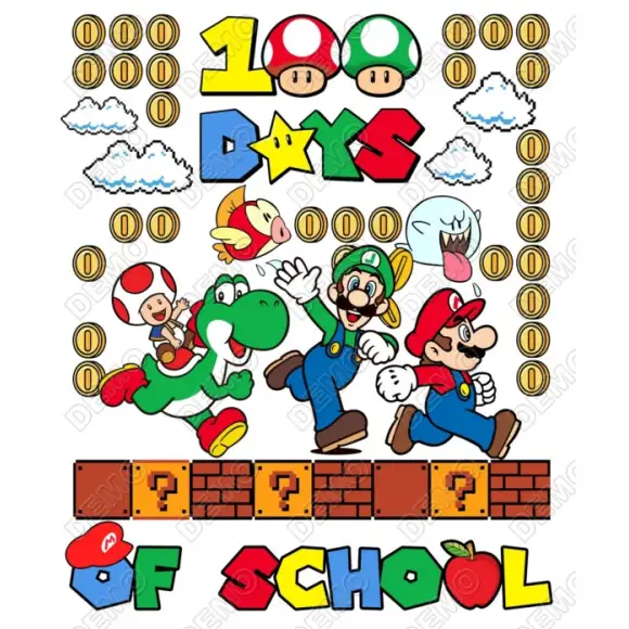 100 Days of School Mario DTF Shirt Iron on Transfer 100 Days of School Mario DTF Shirt Iron on Transfer