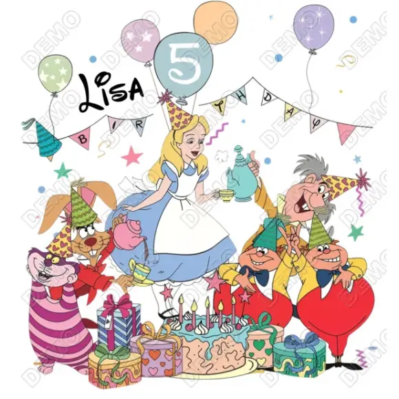 Alice in Wonderland Personalized  Birthday DTF Iron on Transfer