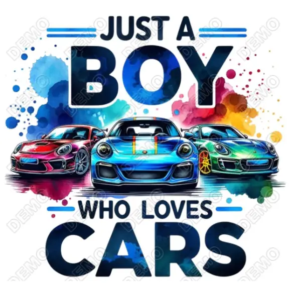 Just a Boy Who loves Cars  DTF Iron on Transfer