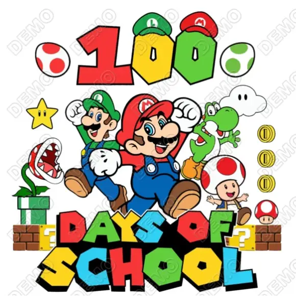 Mario 100 Days of School DTF Iron on Transfer N4 Mario 100 Days of School DTF Iron on Transfer N4