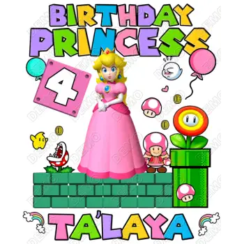 Princess Peach  Mario Birthday   Custom  T Shirt Iron on Transfer 