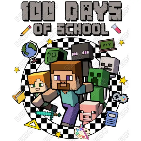 100 Days of School Minecraft DTF  Iron on Transfer N2