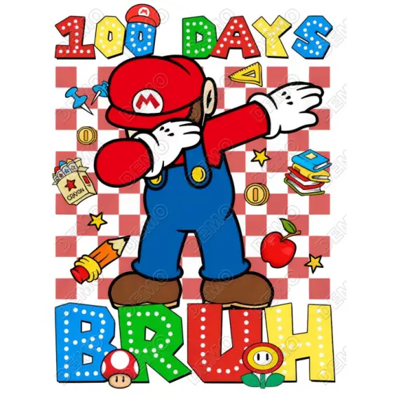 100 Days of School Super Mario DTF Iron on Transfer N2 100 Days of School Super Mario DTF Iron on Transfer N2