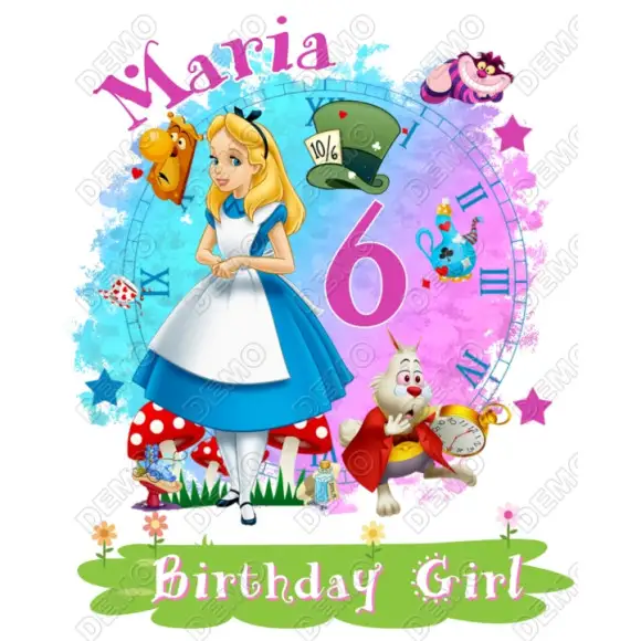 Alice in Wonderland Birthday Custom DTF Iron on Transfer Alice in Wonderland Birthday Custom DTF Iron on Transfer