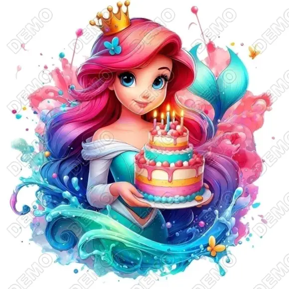 Ariel Princess Birthday DTF Iron on Transfer Ariel Princess Birthday DTF Iron on Transfer