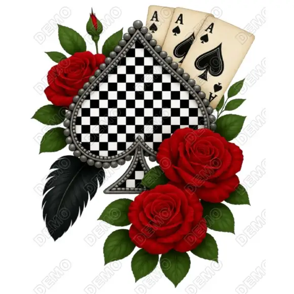 Checkered Spade Red Roses  DTF  Iron on Transfer