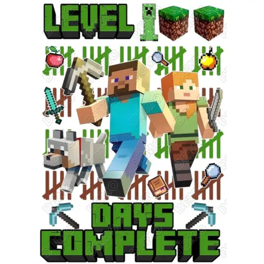 Minecraft 100 days of School DTF Shirt Iron on Transfer Minecraft 100 days of School DTF Shirt Iron on Transfer