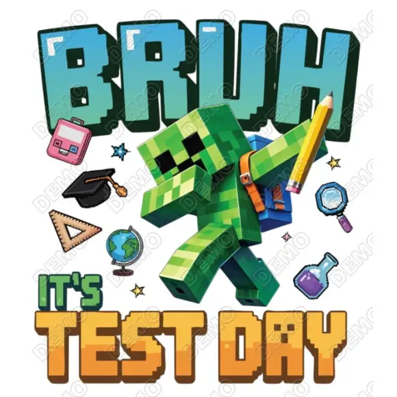 Minecraft  BRUH IT'S TEST DAY DTF Shirt Iron on Transfer