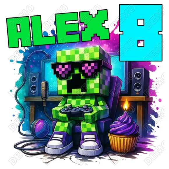 Minecraft  Gamer Birthday   Custom  DTF  Shirt Iron on Transfer