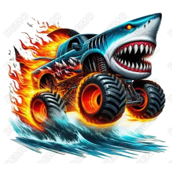 Monster Track Shark Iron on Transfer Decal Monster Track Shark Iron on Transfer Decal