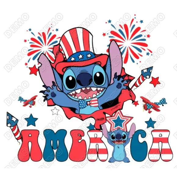 Lilo & Stitch  Independence Day  DTF  Shirt Iron on Transfer