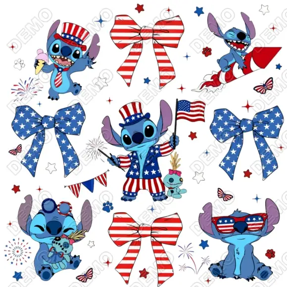 Stitch  Independence day  DTF  Iron on Transfer