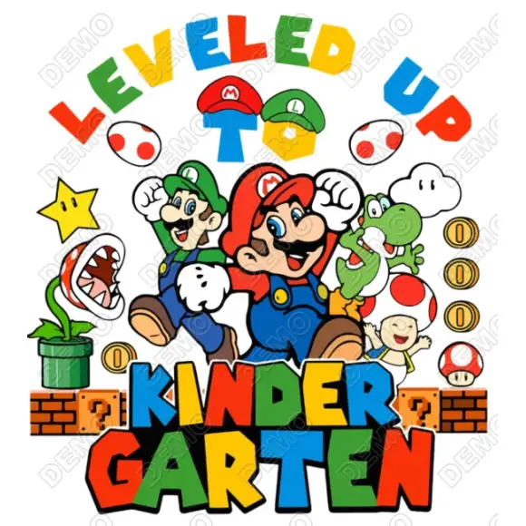 Leveled Up Kindergarten Mario  DTF Iron on Transfer