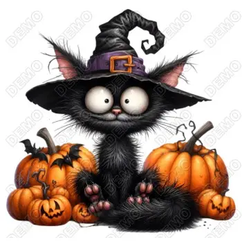Whimsical  Halloween Cat DTF Iron on Transfer 