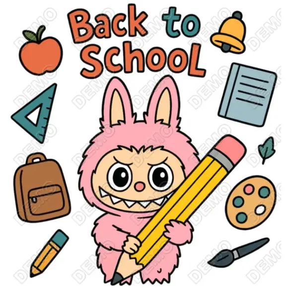 Labubu Pink Back to School  DTF Iron on Transfer