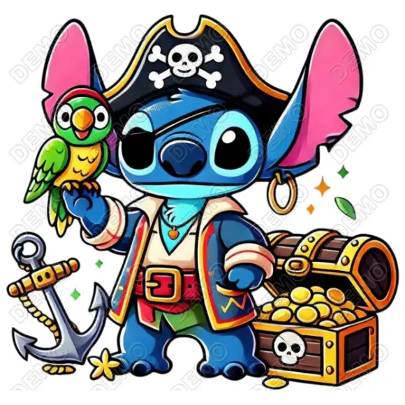 Stitch  Pirate  DTF Iron on Transfer