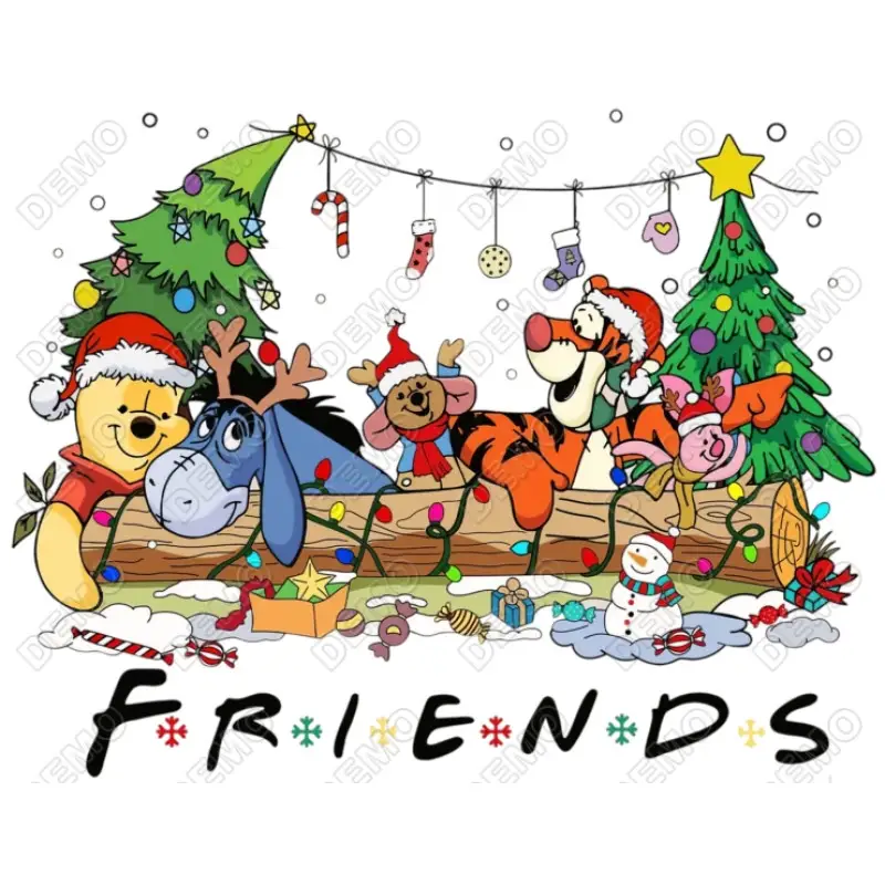 Christmas  Pooh Tiger Friends  DTF  Shirt Iron on Transfer Christmas  Pooh Tiger Friends  DTF  Shirt Iron on Transfer