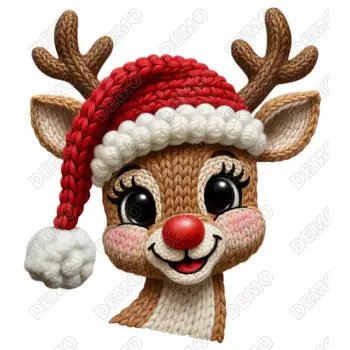 Christmas Reindeer  Faux Yarn  DTF  Iron on Transfer 