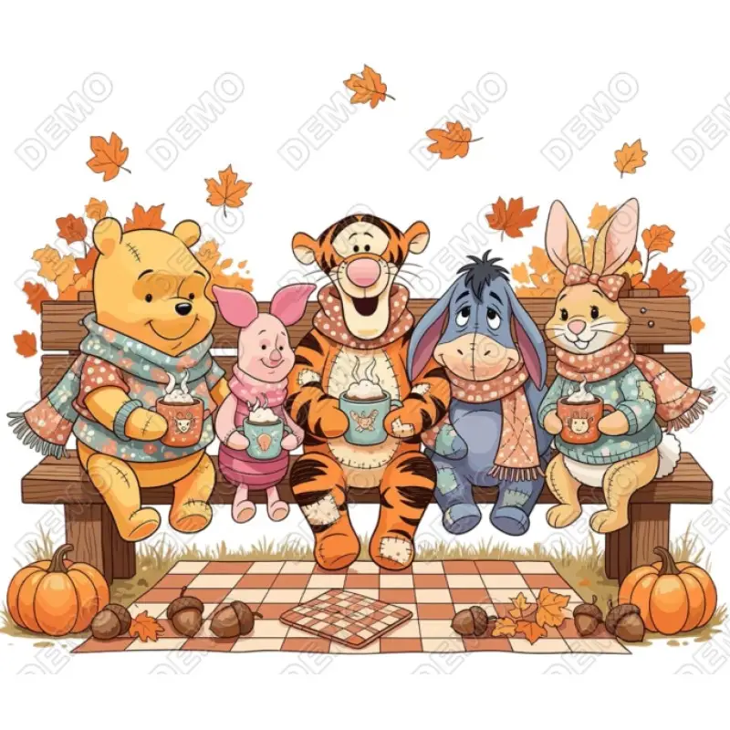 Coffee Season Pooh Tiger Piglet Pumpkin DTF Iron on Transfer Coffee Season Pooh Tiger Piglet Pumpkin DTF Iron on Transfer