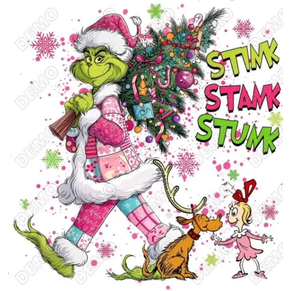 Grinch Pink Christmas  Tree  DTF  Shirt  Iron on Transfer