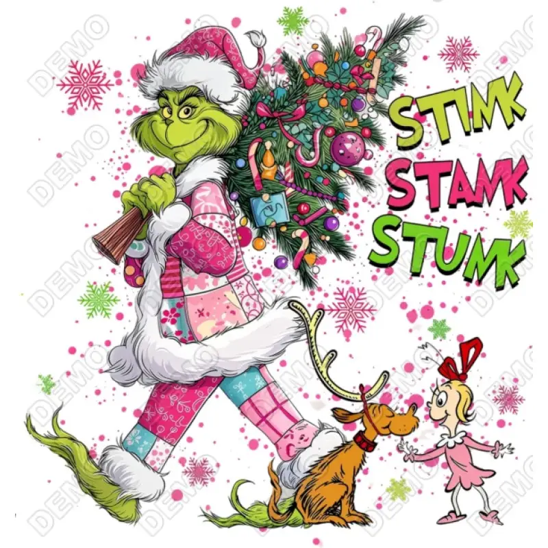 Grinch Pink Christmas  Tree  DTF  Shirt  Iron on Transfer