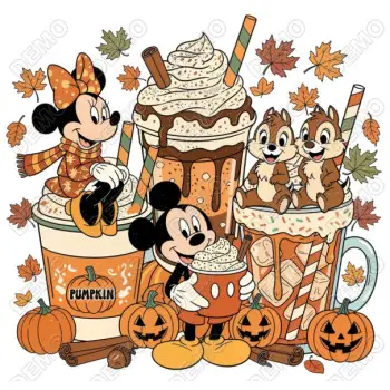  Halloween  Coffee Mickey Mouse Pumpkin  DTF  Iron on Transfer 