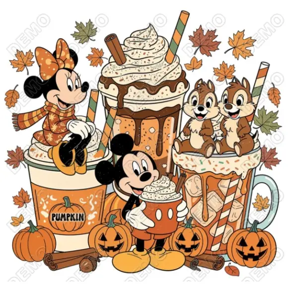 Halloween  Coffee Mickey Mouse Pumpkin  DTF  Iron on Transfer