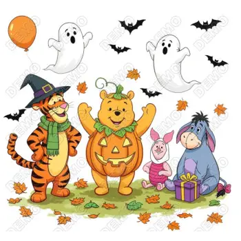  Halloween  Pooh Ghotst Pumpkin  DTF  Iron on Transfer