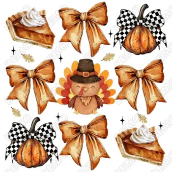 Retro Thanksgiving Pumpkin Bow  DTF  Shirt Iron on Transfer 