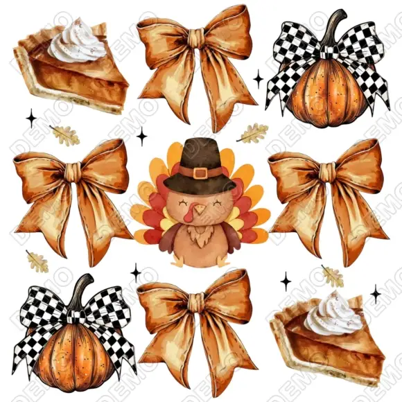 Retro Thanksgiving Pumpkin Bow  DTF  Shirt Iron on Transfer