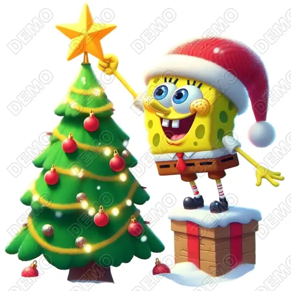 SpongeBob   Christmas Tree  DTF  Shirt Iron on Transfer