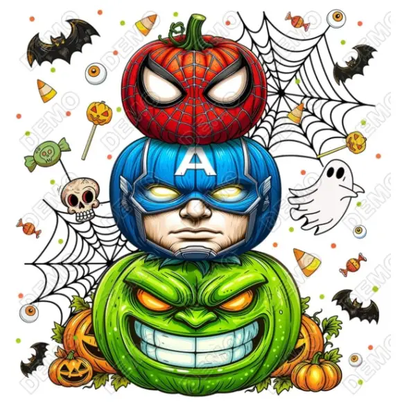 Superhero Pumpkin Halloween   DTF Shirt Iron on Transfer