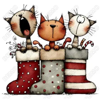 Whimsical Christmas Cats  DTF Iron on Transfer 