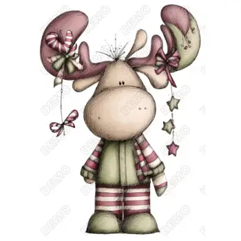 Whimsical  Christmas Moose DTF Iron on Transfer 