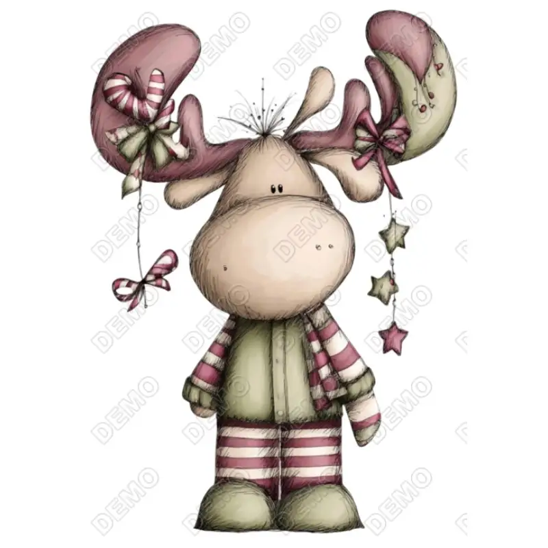 Whimsical  Christmas Moose DTF Iron on Transfer