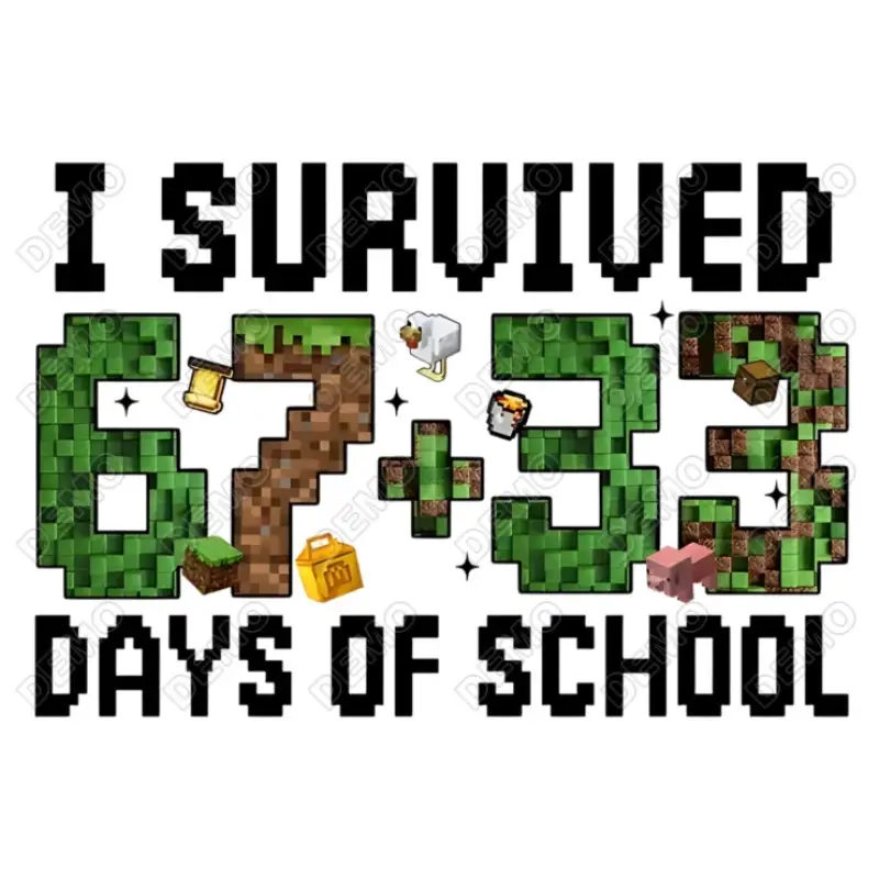 100 Days of School  67+ 33 Minecraft DTF  Iron on Transfer