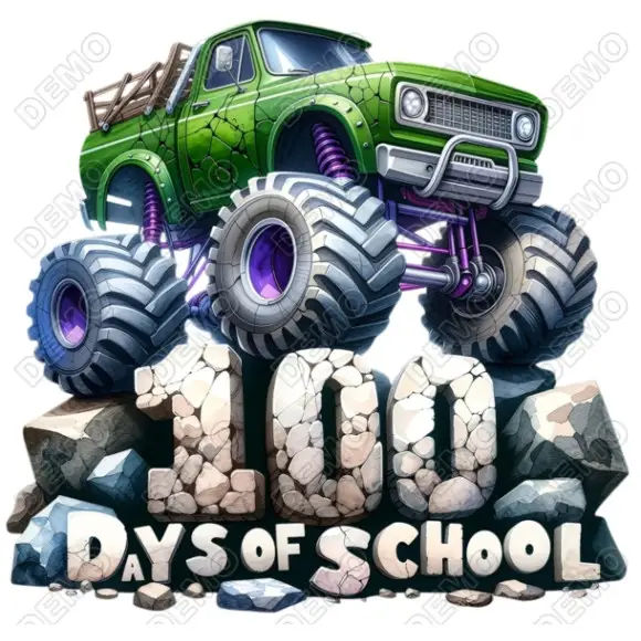 100 Days of Shcool Monster Truck  DTF  Iron on Transfer