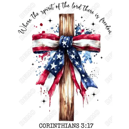 American Flag Cross  DTF Iron On Transfer