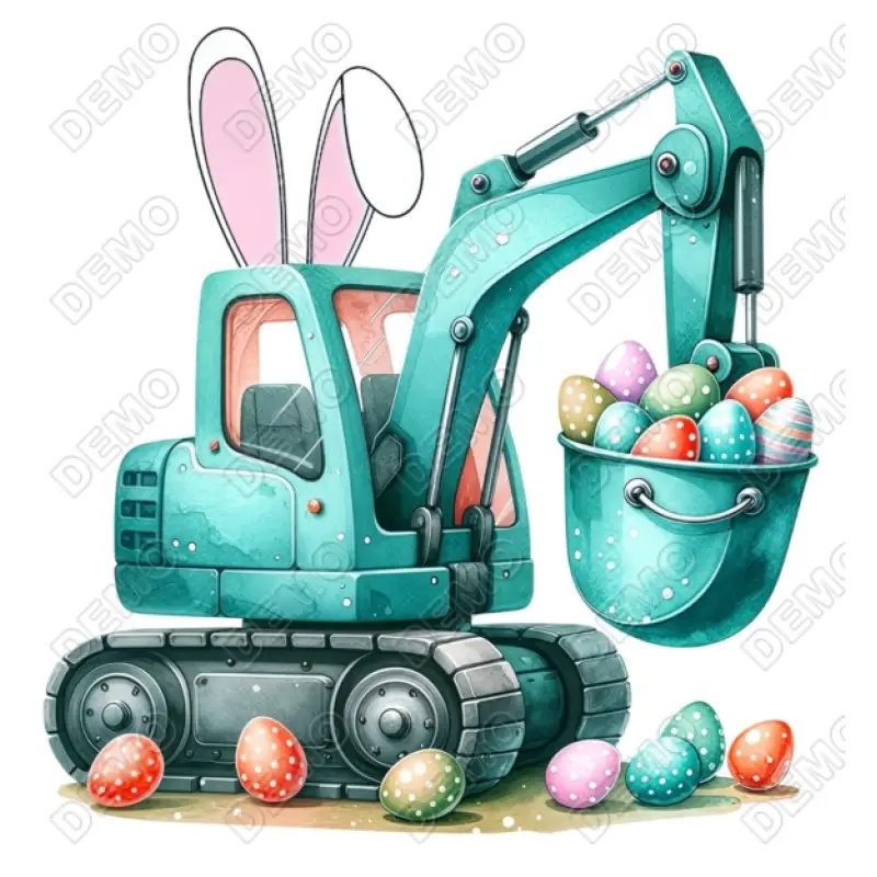 Easter Eggs Excavator Construction DTF  Iron on Transfer