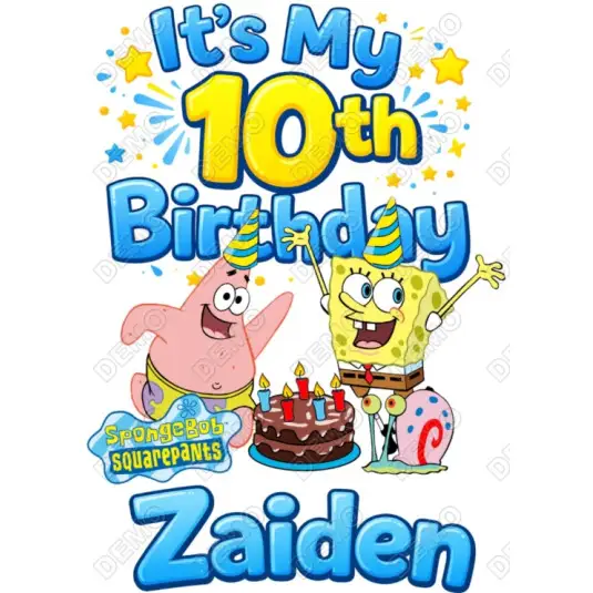 SpongeBob   Birthday   Custom  DTF  Shirt Iron on Transfer  N4