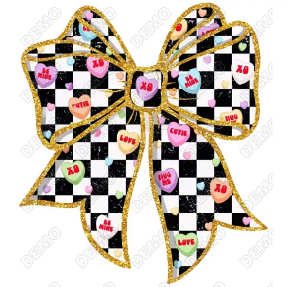 Valentines Bow Checkered DTF  Iron on Transfer