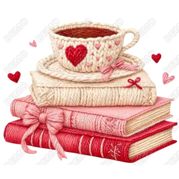 Valentines Day Yarn Coffee Books DTF  Iron on Transfer