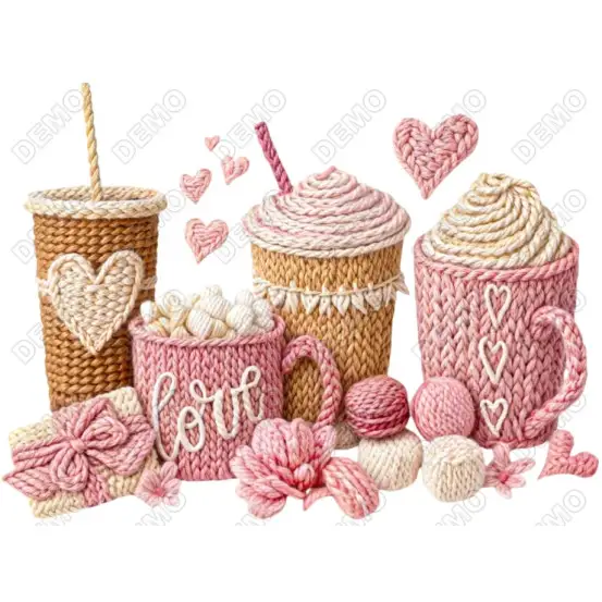 Valentines Day Yarn Coffee DTF  Iron on Transfer