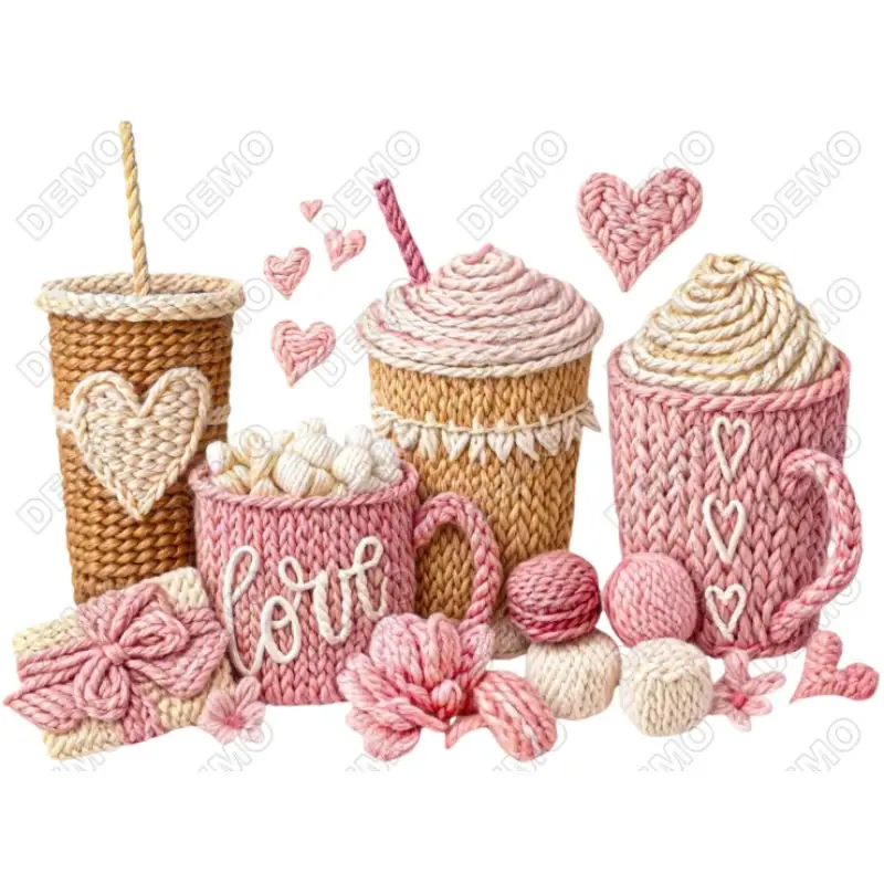 Valentines Day Yarn Coffee DTF  Iron on Transfer