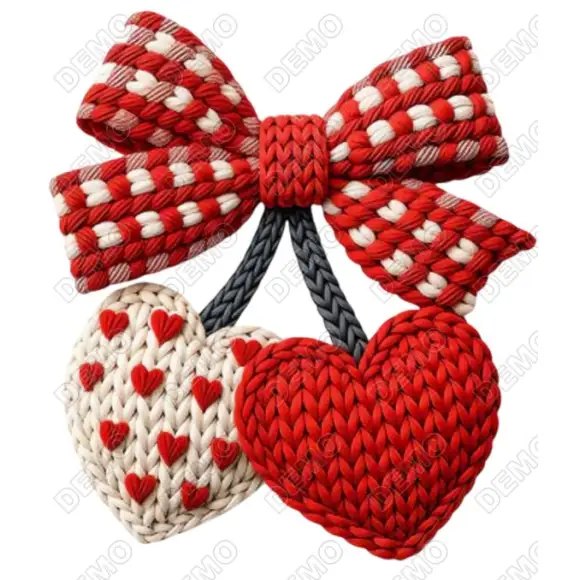 Valentines Yarn Hearts  DTF  Iron on Transfer