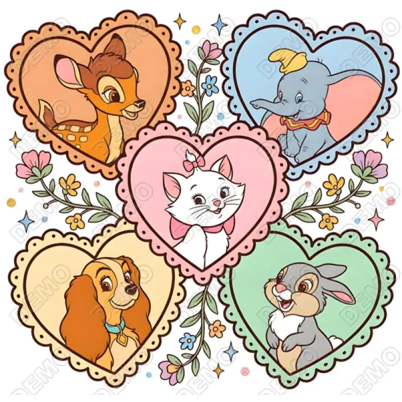 Bambi Dumbo Marie (from The Aristocats), Lady (from Lady and the Tramp), and Thumper  DTF  Shirt Iron on Transfer