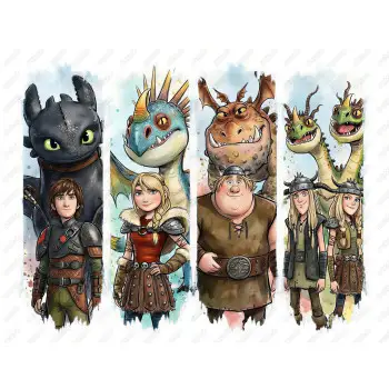 How to Train Your Dragon , Hiccup, Astrid, Fishlegs DTF Iron on Transfer