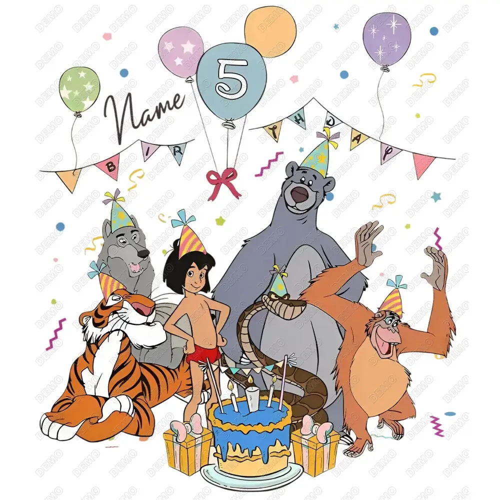 Mowgli, Baloo, Shere Khan  Birthday  DTF  Shirt Iron on Transfer