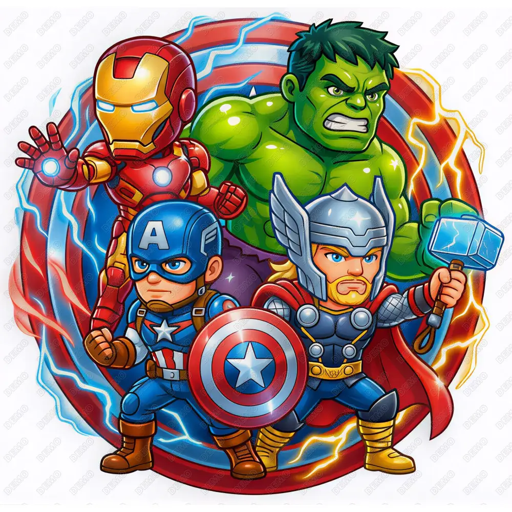 Superhero Chibi Group  DTF Iron on Transfer